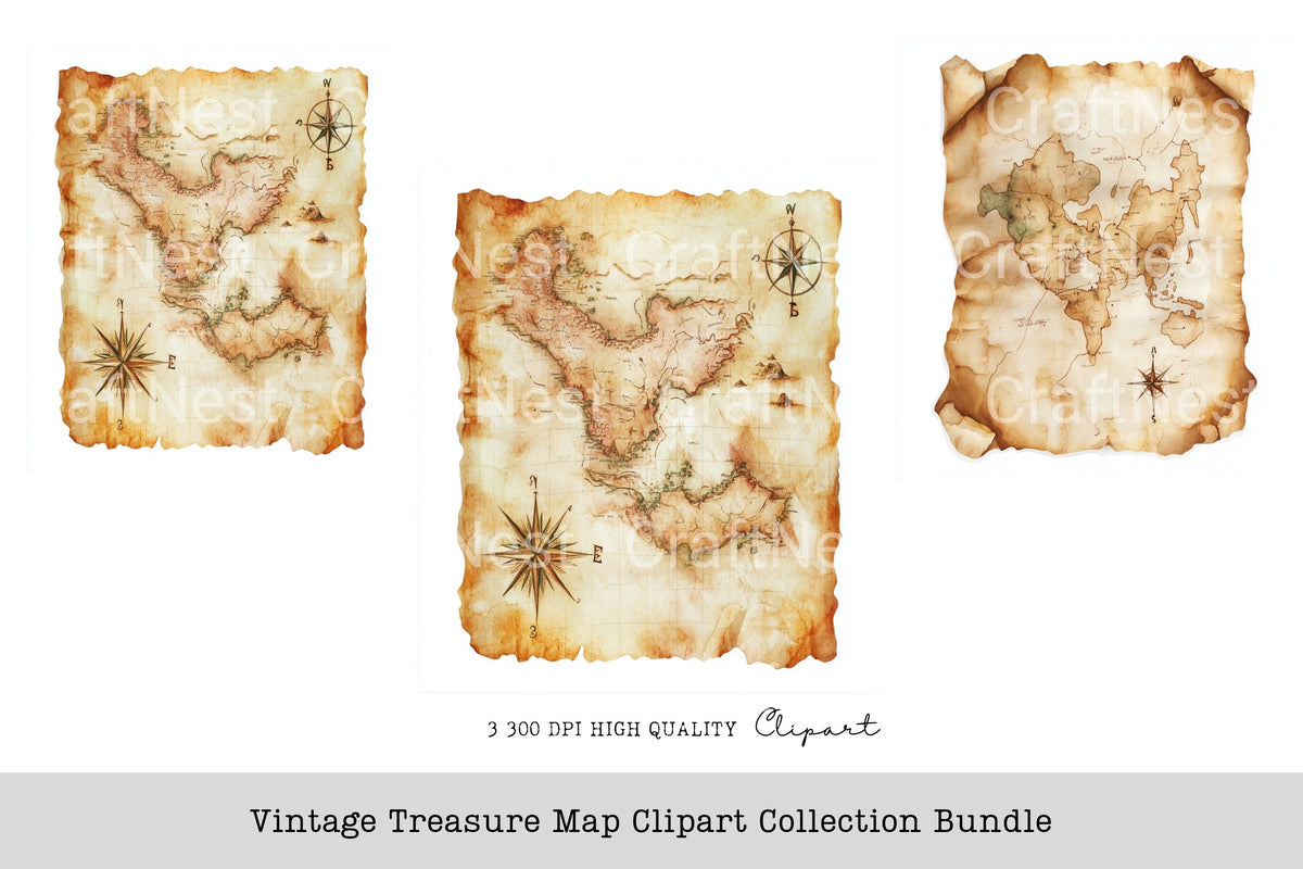 Vintage Treasure Map Clipart Bundle
