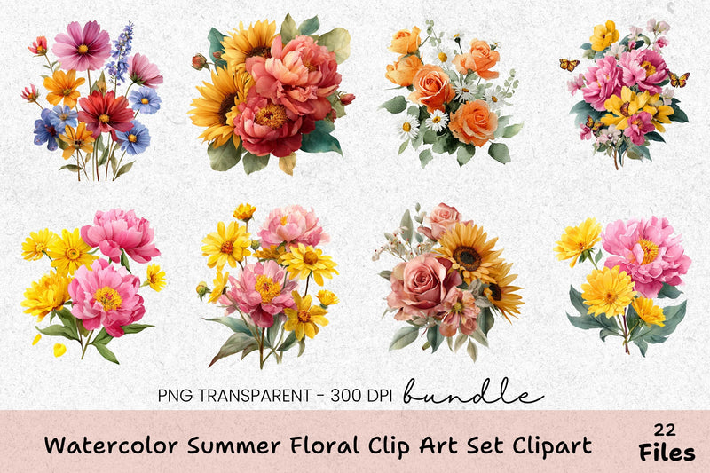 Summer Floral Clip Art Set - 417 Clipart Bundle - CraftNest - Digital Crafting and Art