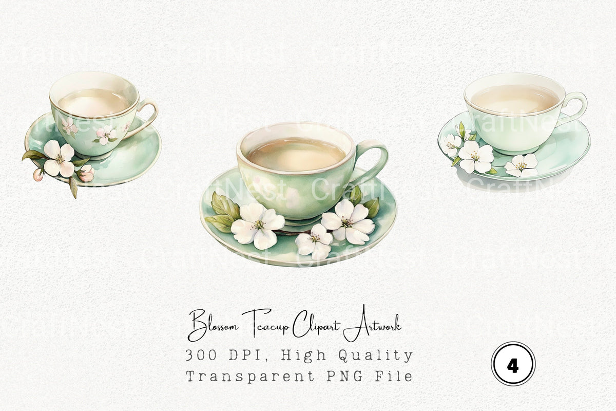 Blossom Teacup Artwork Clipart Bundle