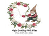 Gnome with Rose Vine Clipart Bundle