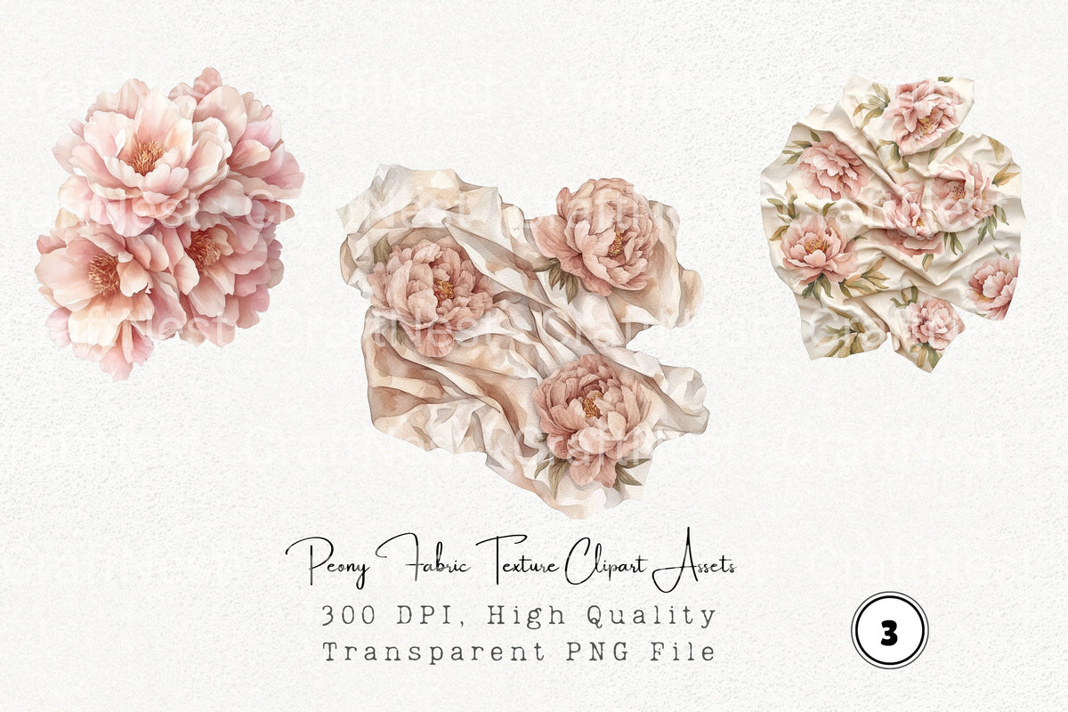 Peony Fabric Texture Clipart Bundle