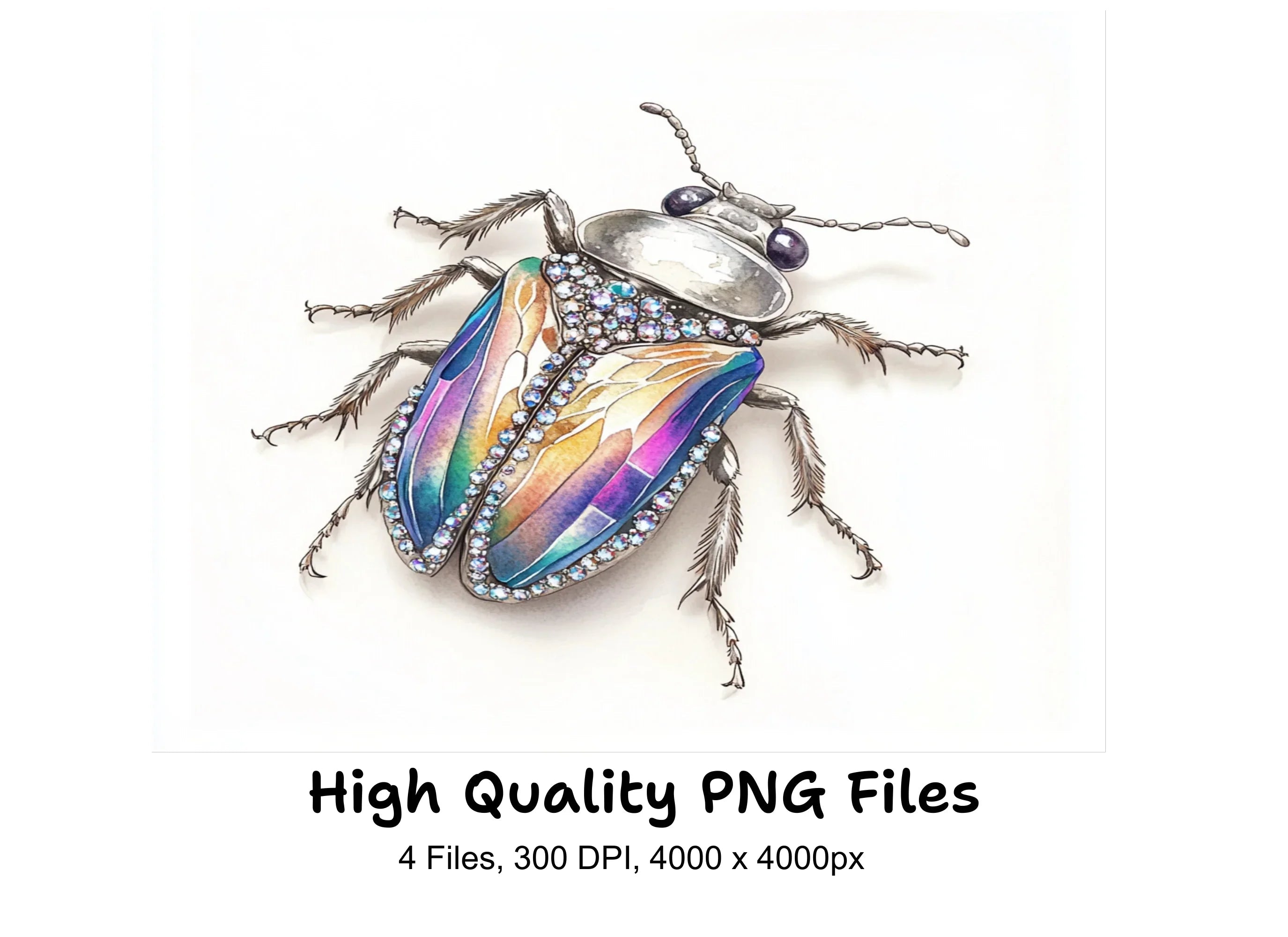 Colorful Rhinestone Beetle Clipart Bundle