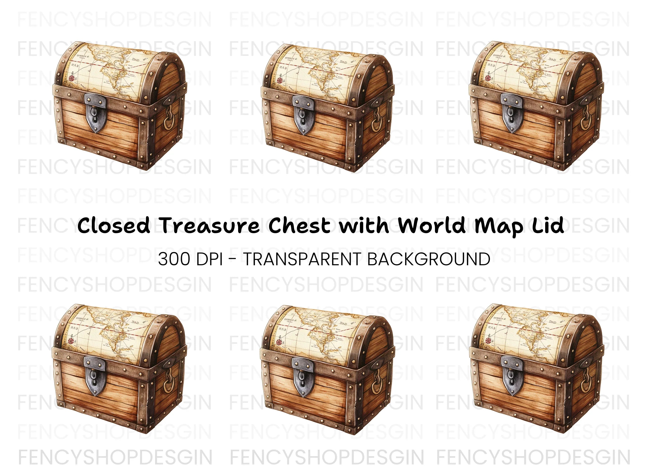Vintage Treasure Chest and Map Clipart Bundle
