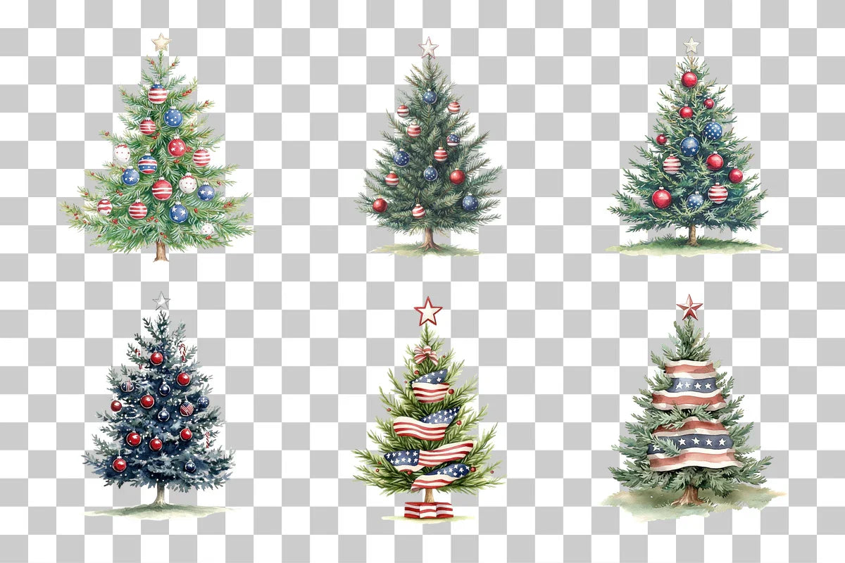 Patriotic American Christmas Tree Clipart Bundle - CraftNest - Digital Crafting and Art