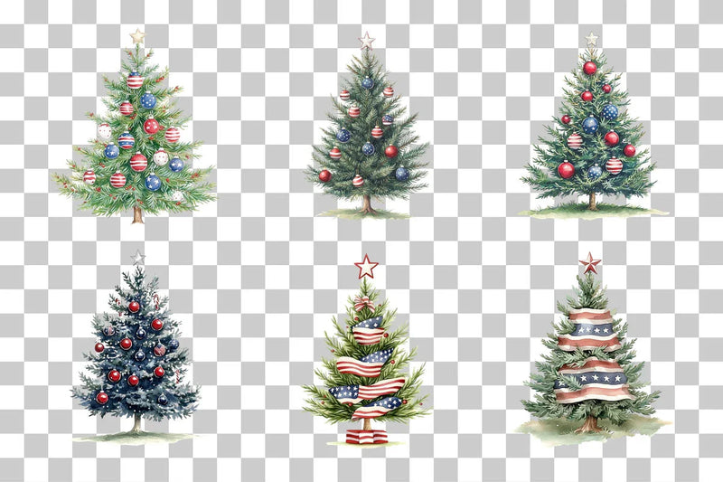 Patriotic American Christmas Tree Clipart Bundle - CraftNest - Digital Crafting and Art