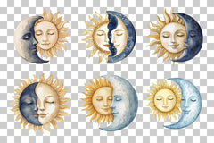 Folk Sun and Moon Faces Clipart Bundle - CraftNest - Digital Crafting and Art