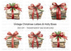 Vintage Christmas Mail with Holly Bows Clipart Bundle