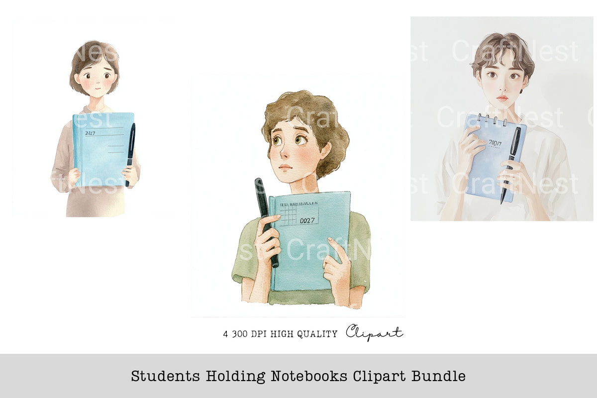 Students Holding Notebooks Clipart Planner