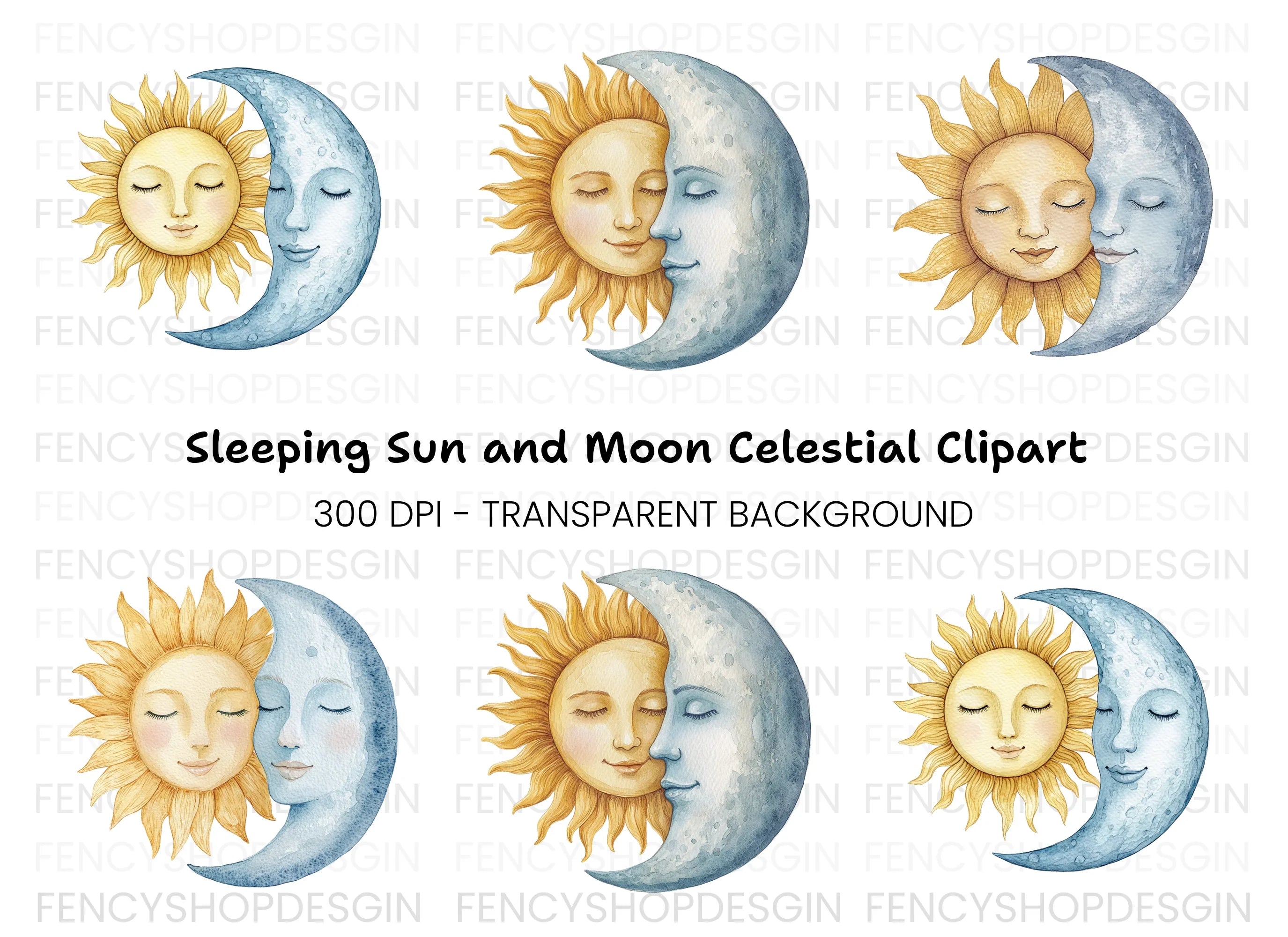 Pastel Sun and Moon Clipart Bundle