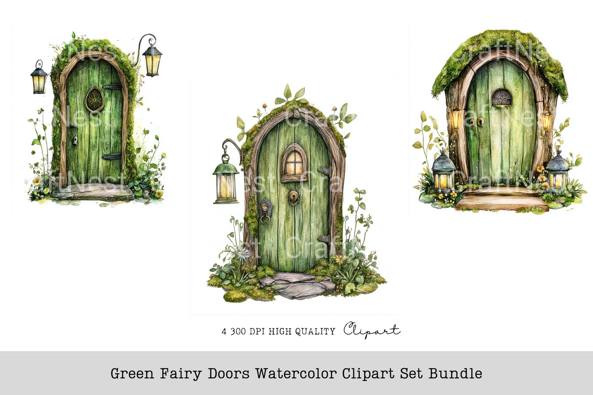 Green Fairy Doors Clipart Bundle