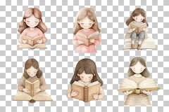 Book Lover Girl Reading Clipart Bundle - CraftNest - Digital Crafting and Art