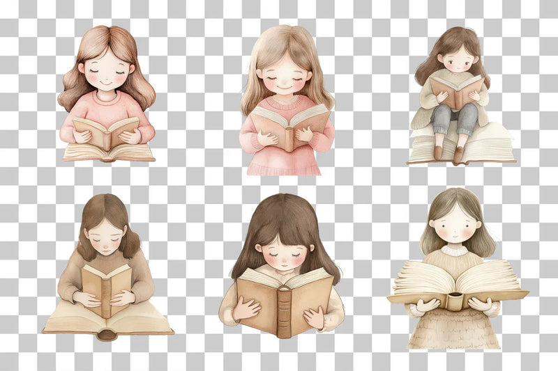 Book Lover Girl Reading Clipart Bundle - CraftNest - Digital Crafting and Art