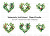 Holly Heart Wreath Clipart Bundle