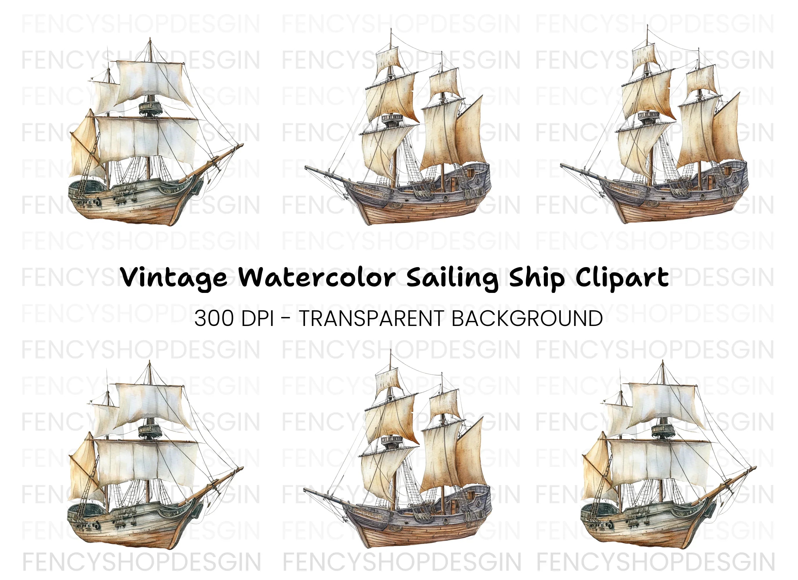 Antique Sailing Ship Clipart Bundle