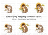 Cute Hedgehog Sleeping with Sunflower Clipart Bundle