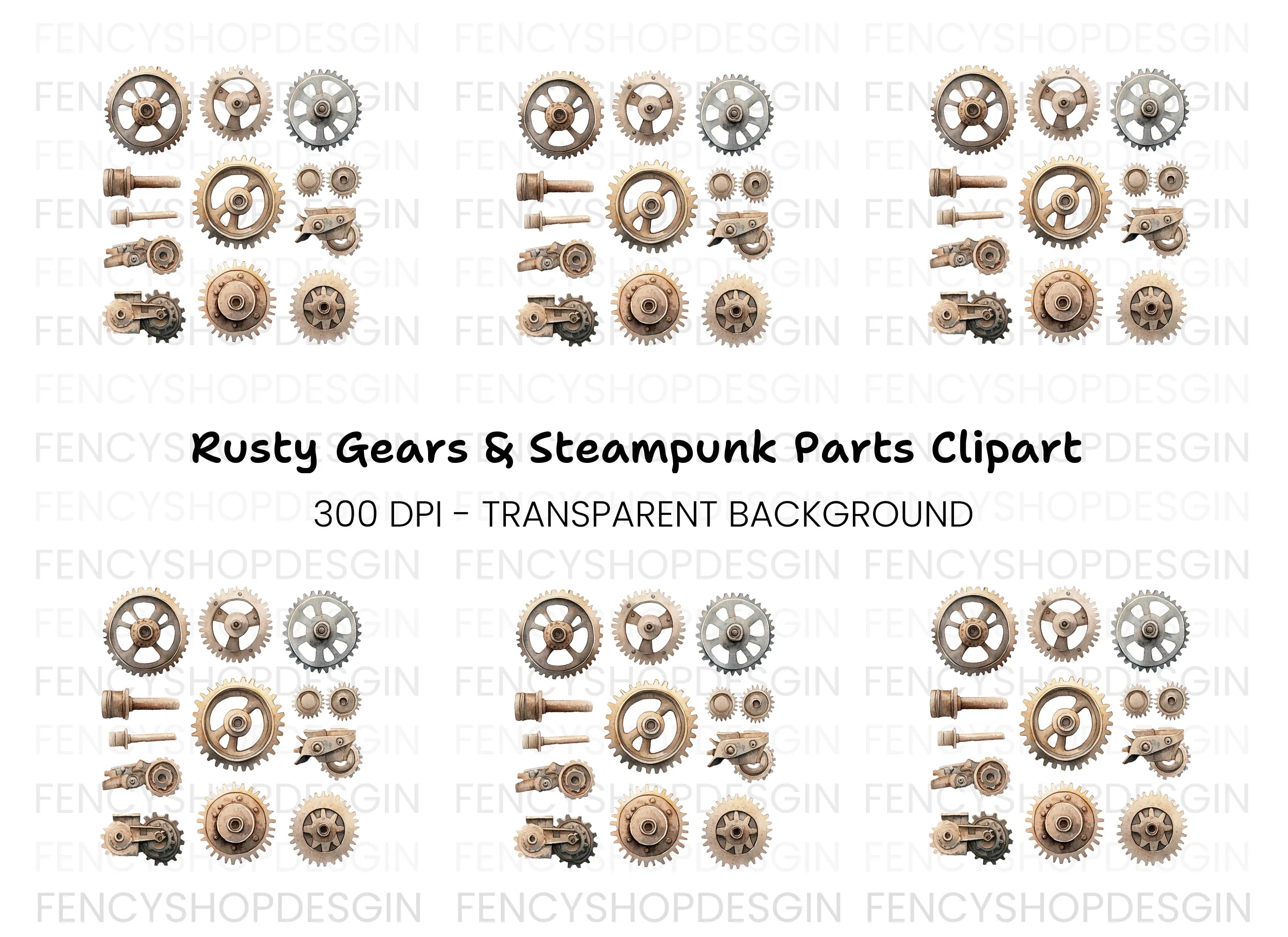 Industrial Metal Gears Clipart Bundle