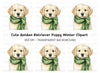 Golden Retriever Puppy with Green Scarf Clipart Bundle