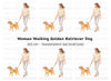 Happy Woman Walking Golden Retriever Clipart Bundle