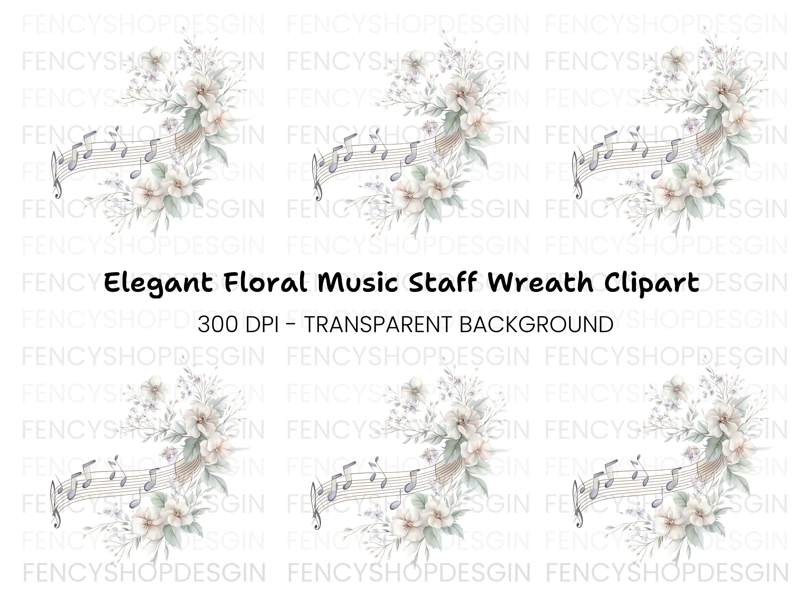 White Floral Music Clipart Bundle