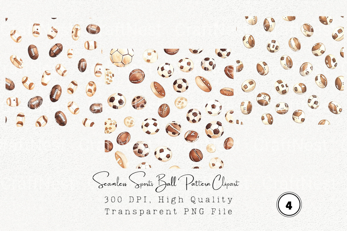 Seamless Sports Ball Pattern Clipart Bundle