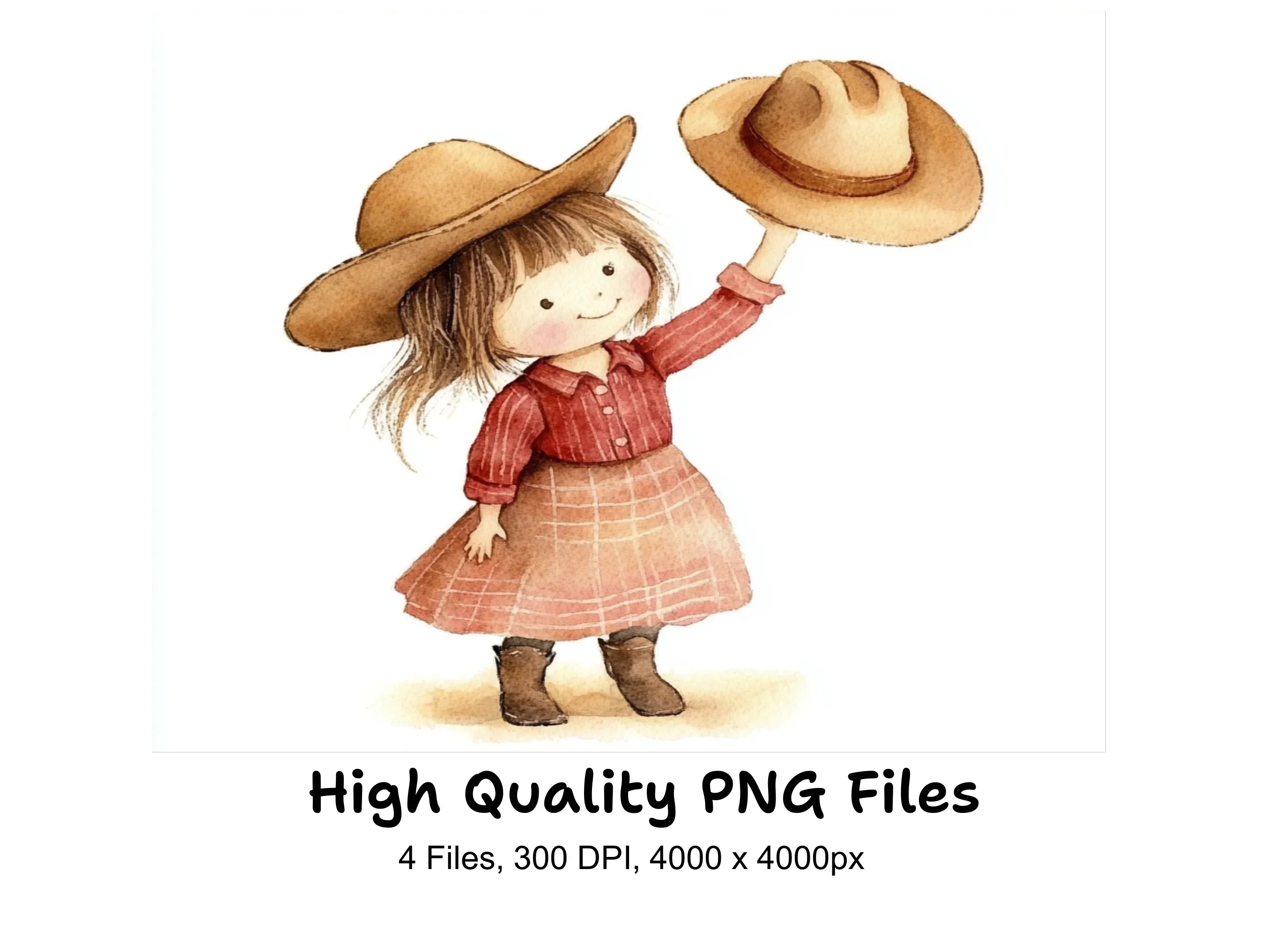 Happy Little Cowgirls with Hats Clipart Bundle