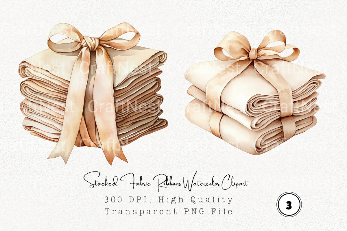Stacked Fabric Ribbons Clipart Bundle