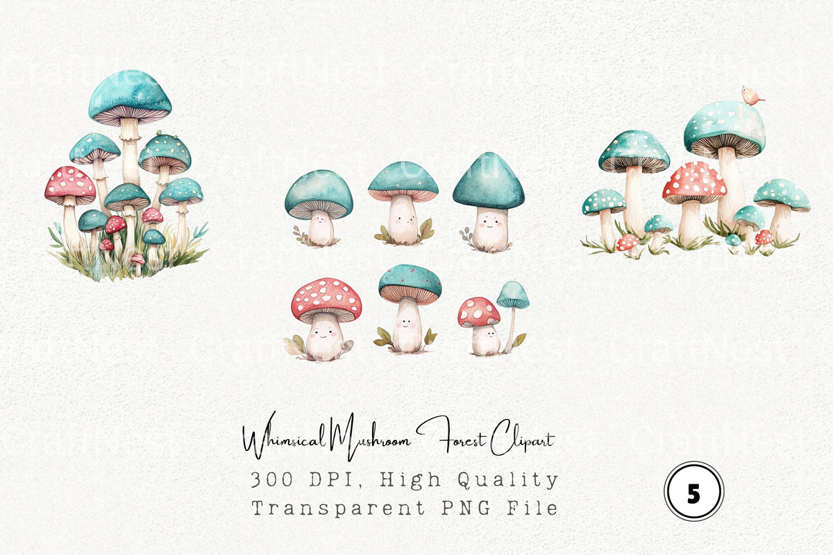 Whimsical Mushroom Forest Clipart Bundle