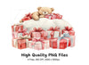 Sleeping Teddy Bear on Gift Pile Clipart Bundle