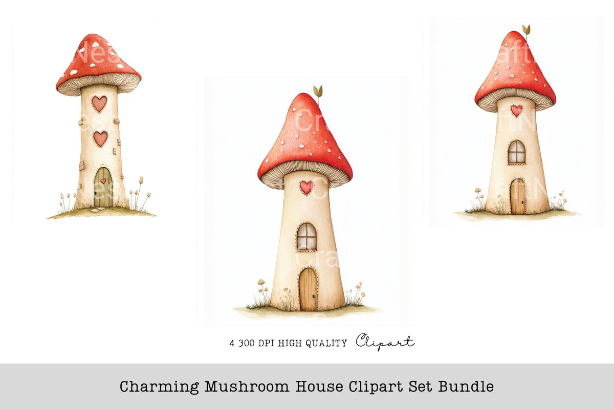 Charming Mushroom House Clipart Bundle
