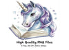 Cute Unicorns Reading Books Clipart Bundle