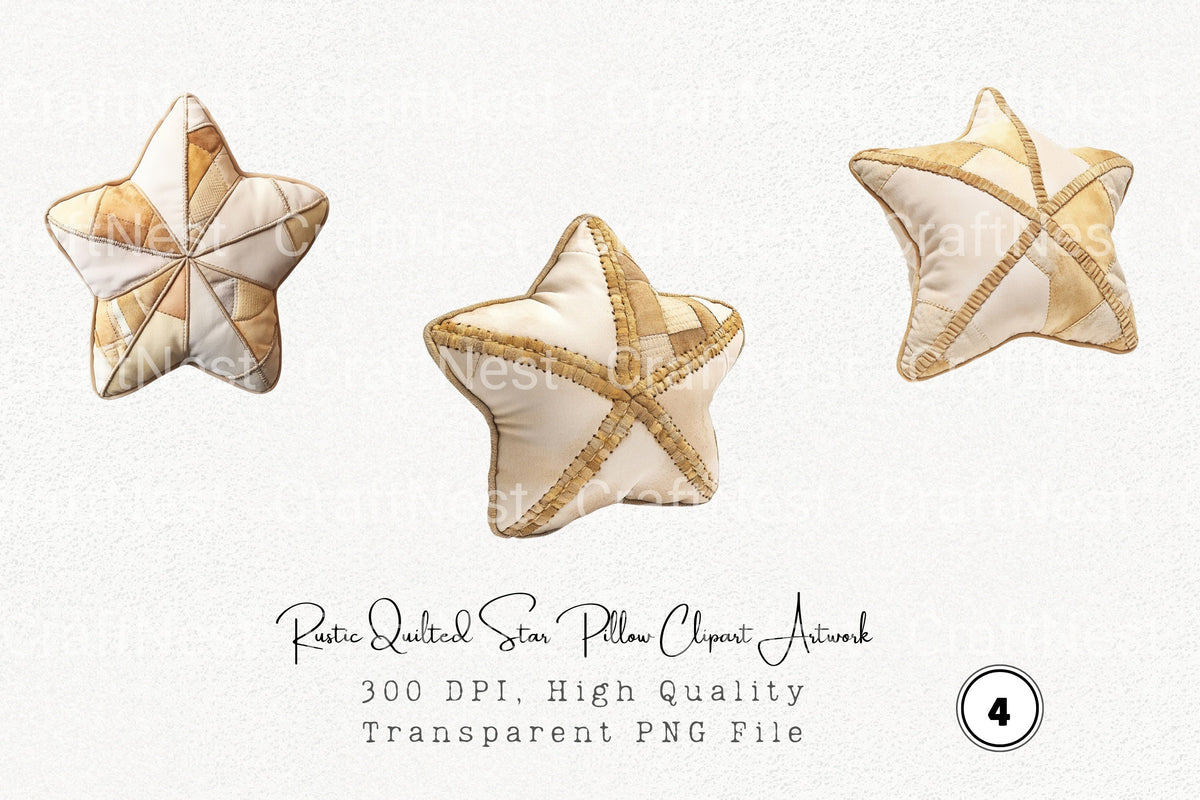 Rustic Quilted Star Pillow Artwork Clipart Bundle