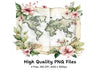 Vintage Floral World Map Clipart Bundle