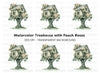 Charming Treehouse with Peach Roses Clipart Bundle