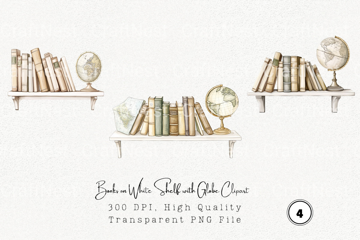 Books On White Shelf With Globe Clipart Planner