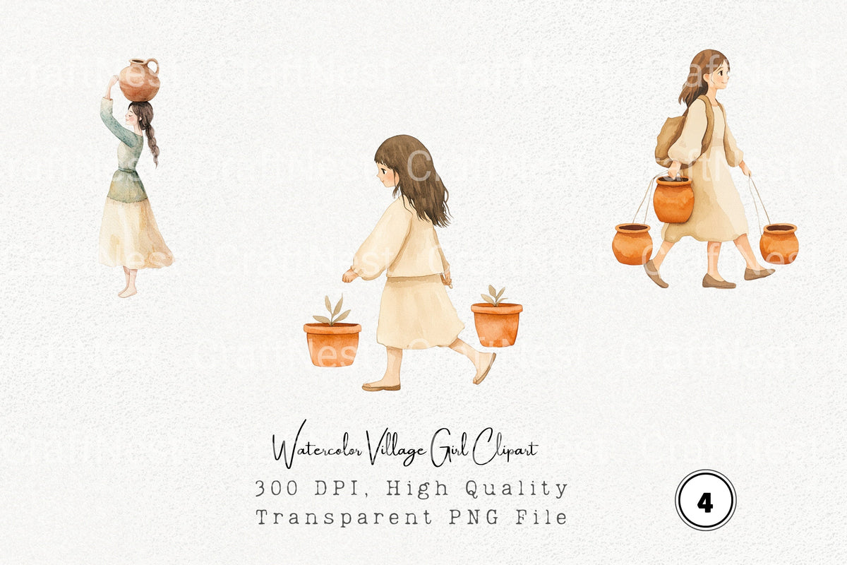 Village Girl Clipart Bundle