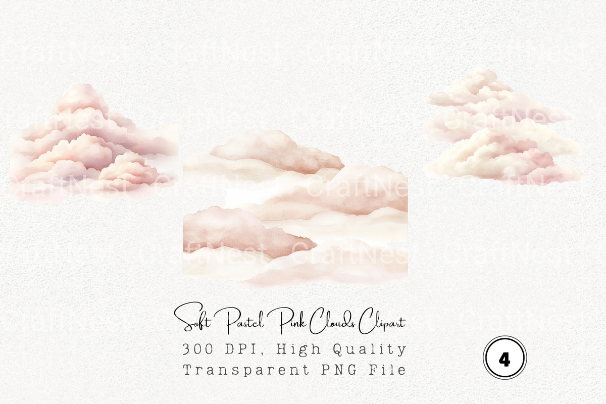 Soft Pastel Pink Clouds Clipart Bundle