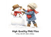 Kids Building Snowman Winter Clipart Bundle