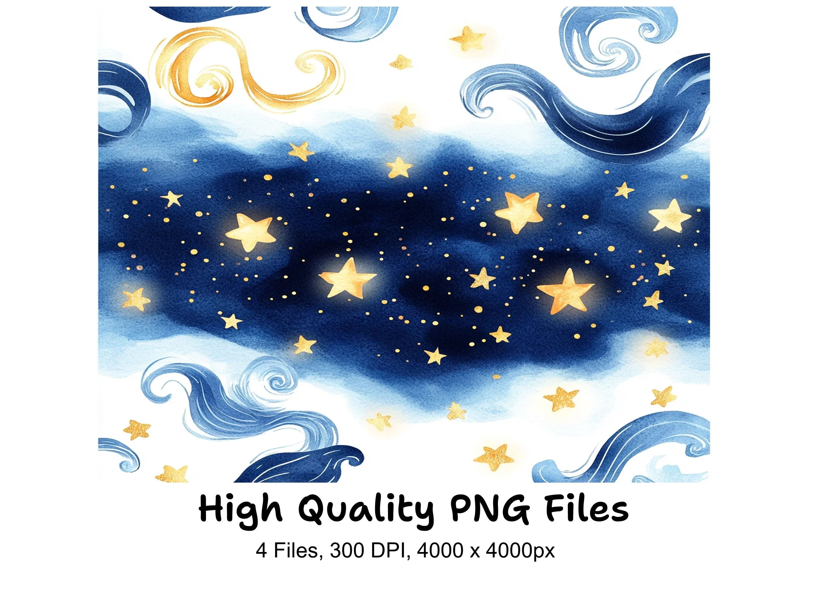 Dreamy Night Sky Stars and Clouds Clipart Bundle