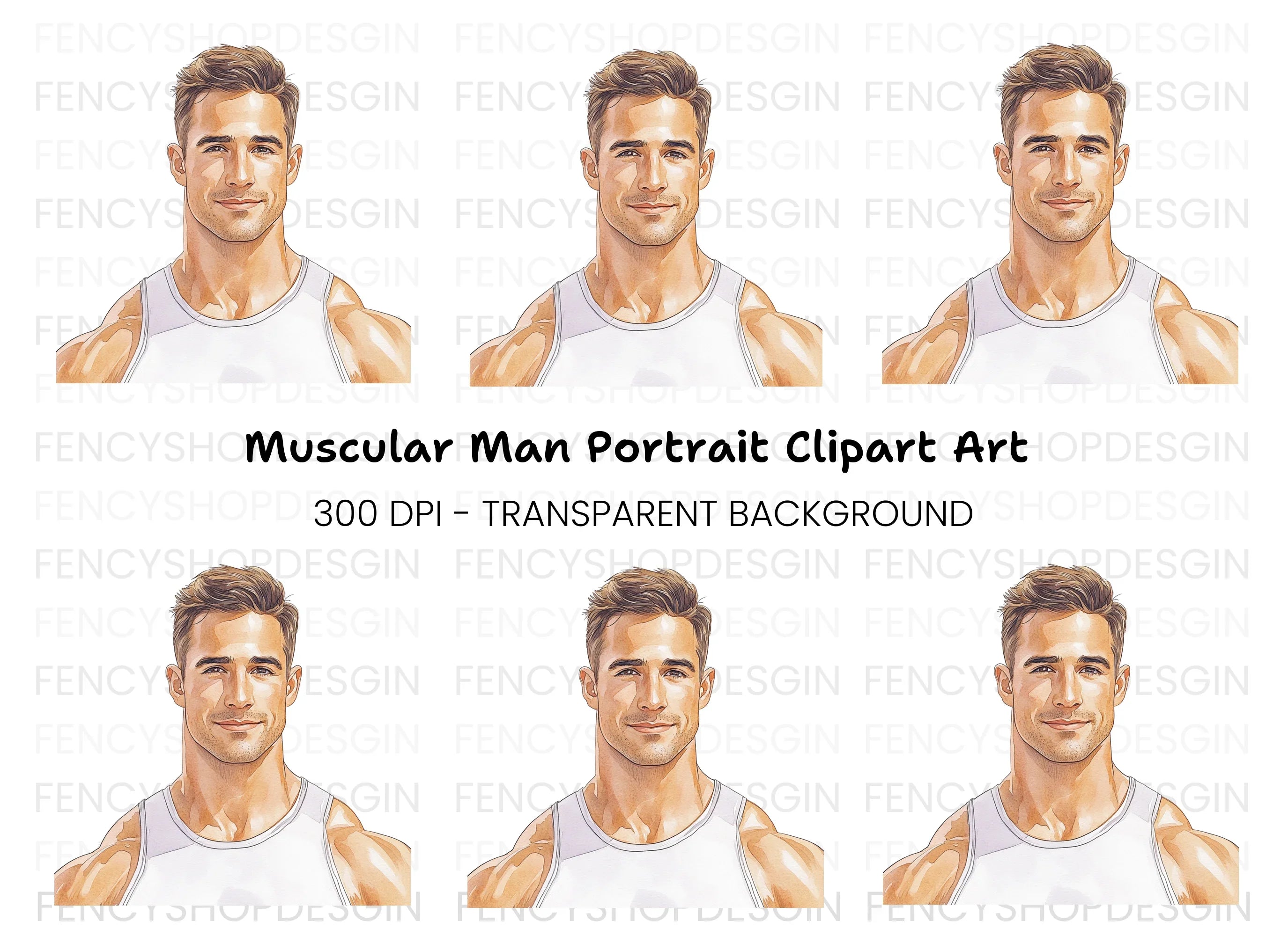 Handsome Fitness Man Portrait Clipart Bundle