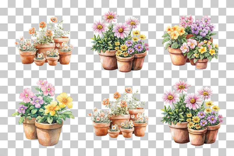 Potted Wildflowers in Terracotta Pots Clipart Bundle - CraftNest - Digital Crafting and Art