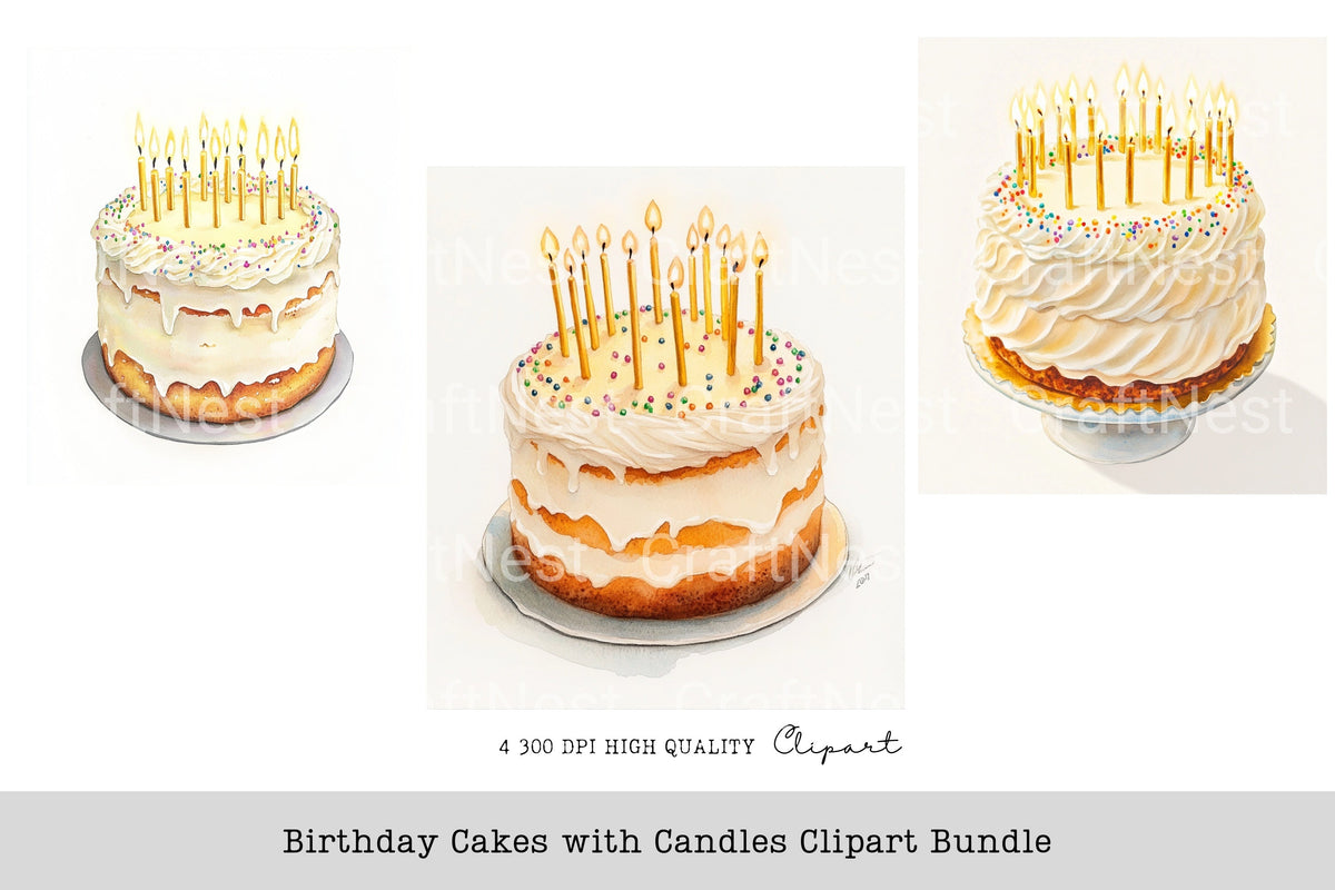 Birthday Cakes With Candles Clipart Bundle