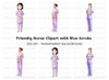 Nurses in Purple Scrubs Clipart Bundle