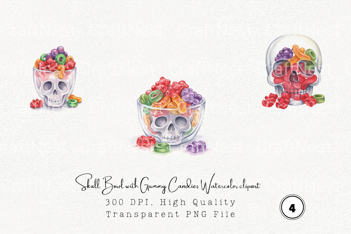 Skull Bowl With Gummy Candies Clipart Bundle