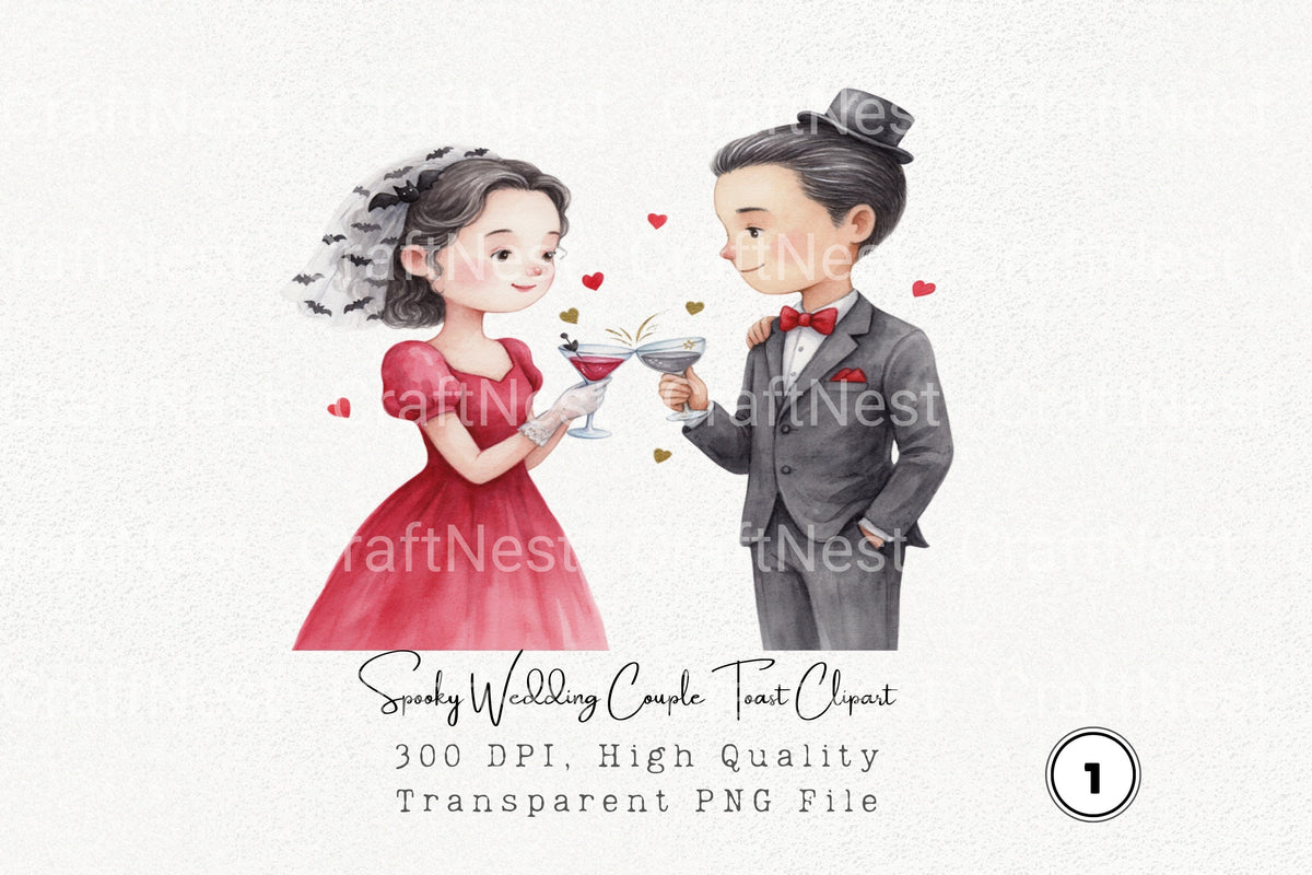 Spooky Wedding Couple Toast Clipart Bundle