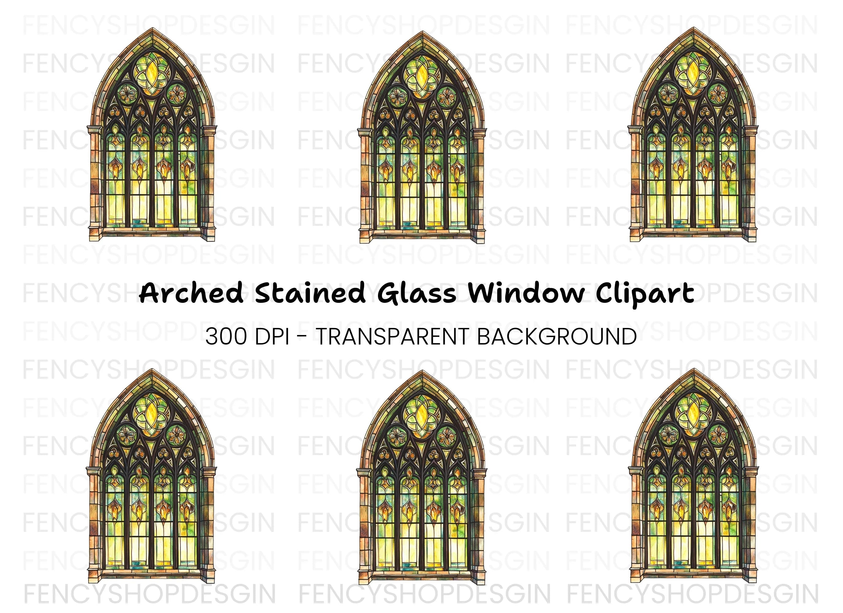 Arch Stained Glass Window Clipart Bundle