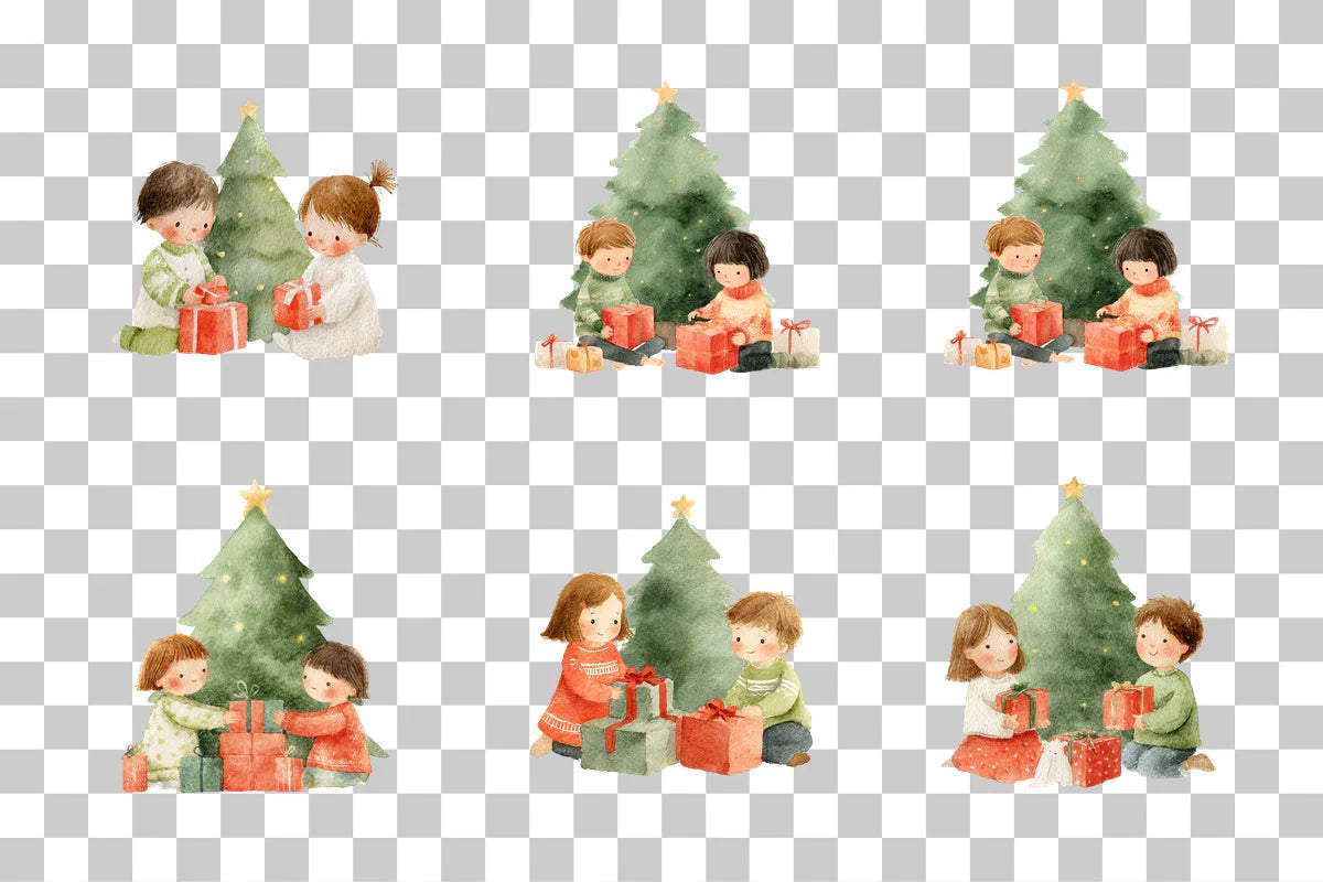 Kids with Gift and Tree Clipart Bundle - CraftNest - Digital Crafting and Art