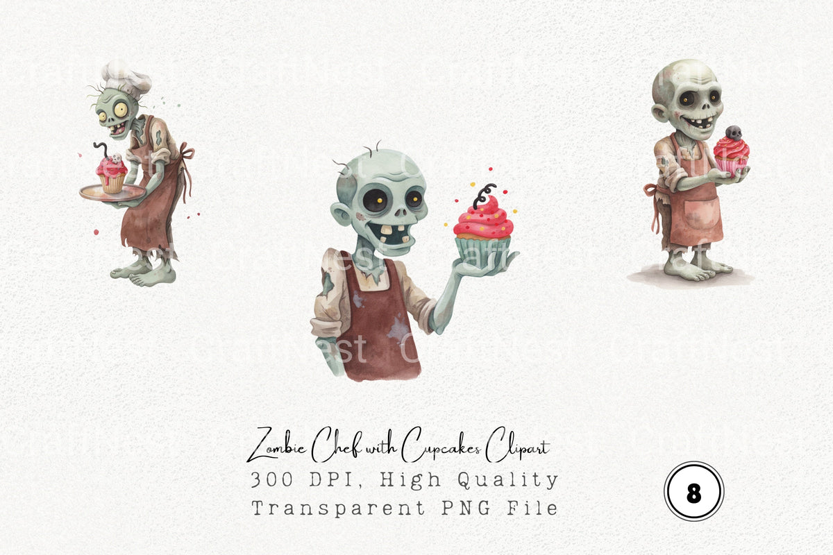 Zombie Chef With Cupcakes Clipart Bundle