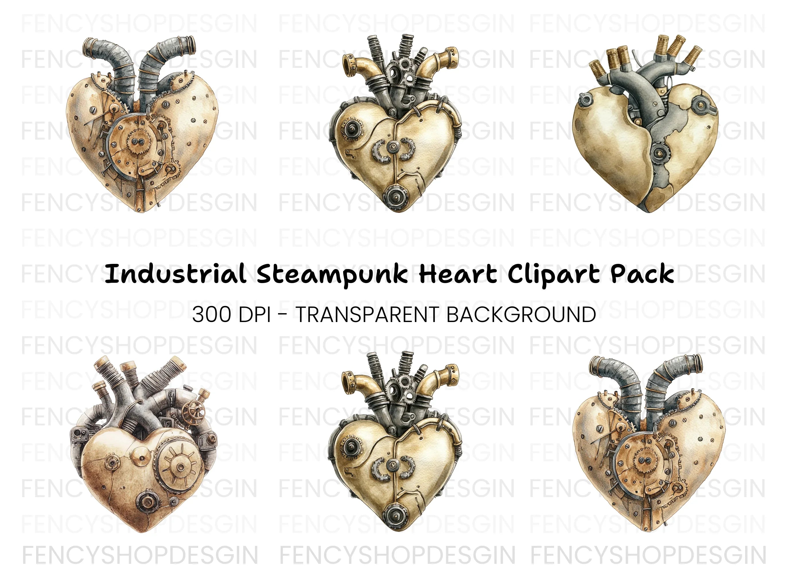 Rustic Steampunk Heart Clipart Bundle
