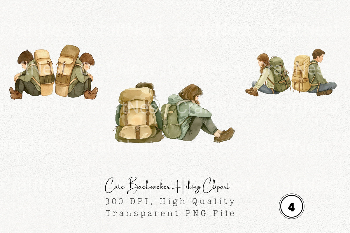 Cute Backpacker Hiking Clipart Bundle