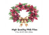 Christmas Poinsettia Wreaths with Bows Clipart Bundle
